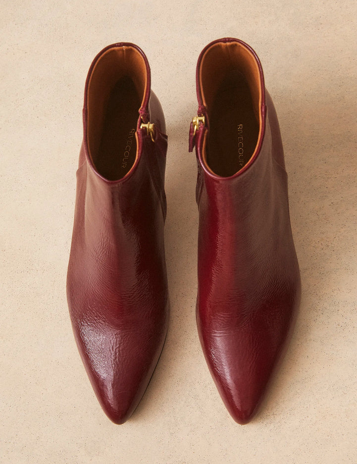 Bottines À Talons Cuir Vernis Bordeaux - Numéro 421 - Rivecour