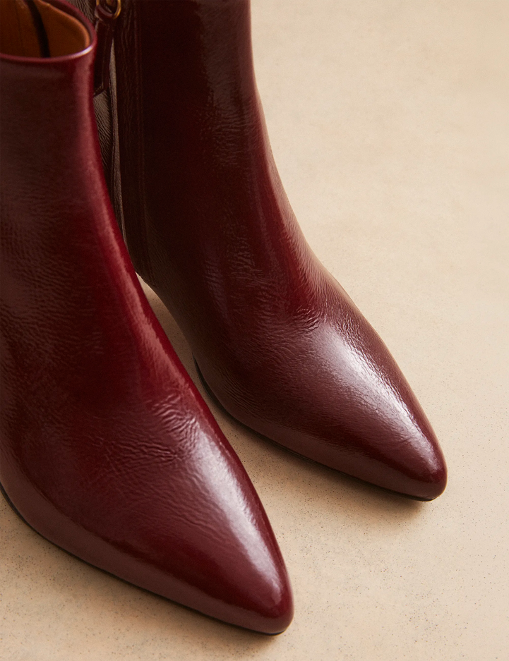 Bottines À Talons Cuir Vernis Bordeaux - Numéro 421 - Rivecour