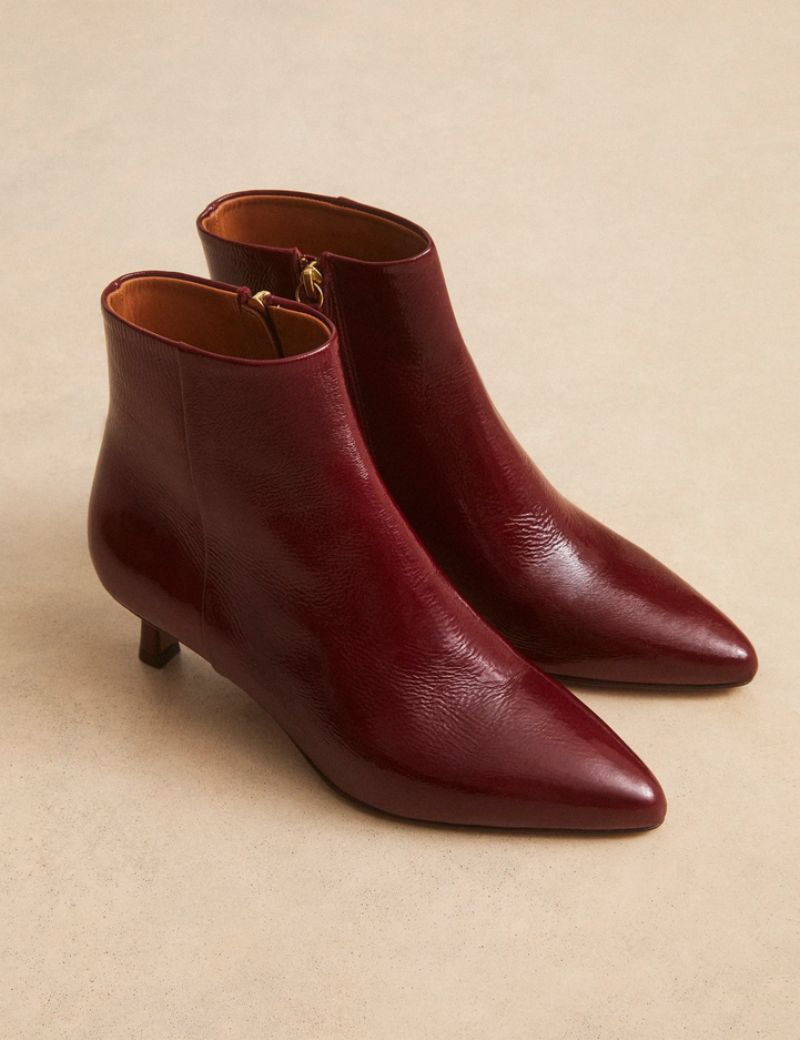 Bottines À Talons Cuir Vernis Bordeaux - Numéro 421 - Rivecour