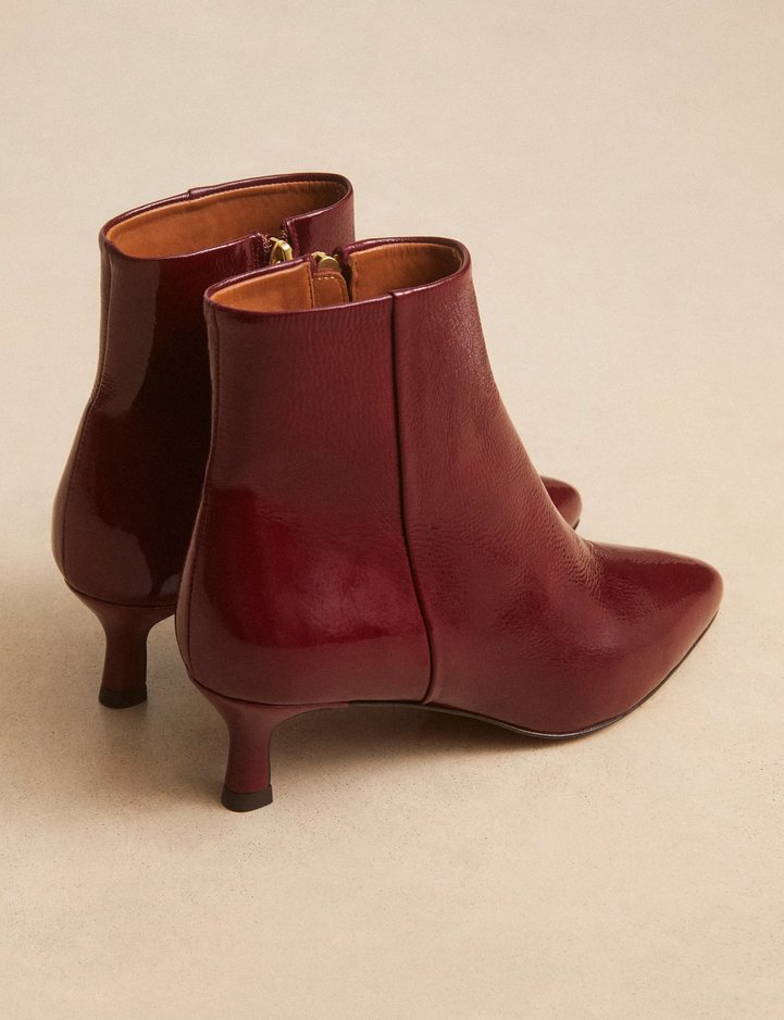 Bottines À Talons Cuir Vernis Bordeaux - Numéro 421 - Rivecour