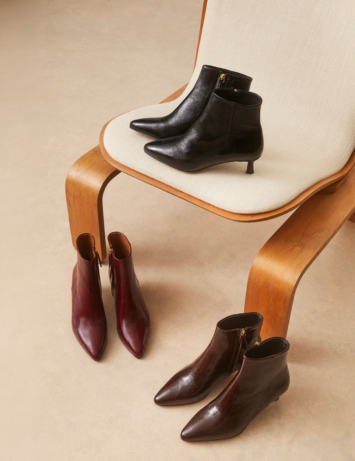 Bottines À Talons Cuir Vernis Noir - Numéro 421 - Rivecour