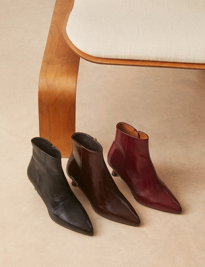 Bottines À Talons Cuir Vernis Noir - Numéro 421 - Rivecour