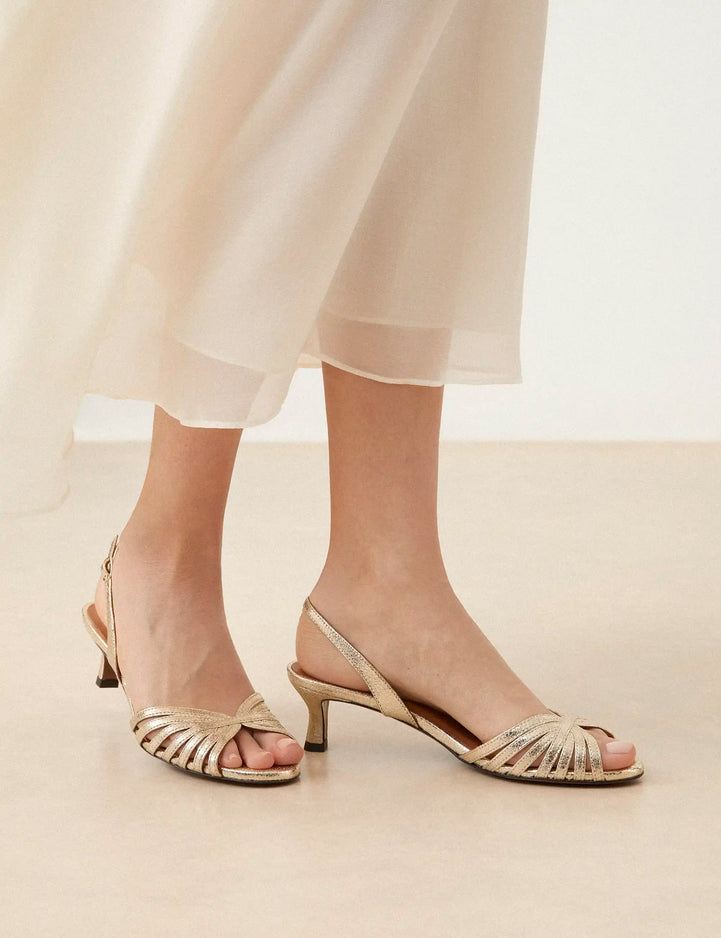 Sandales À Talons Cuir Craquelé Or Blanc - Numéro 460 - Rivecour