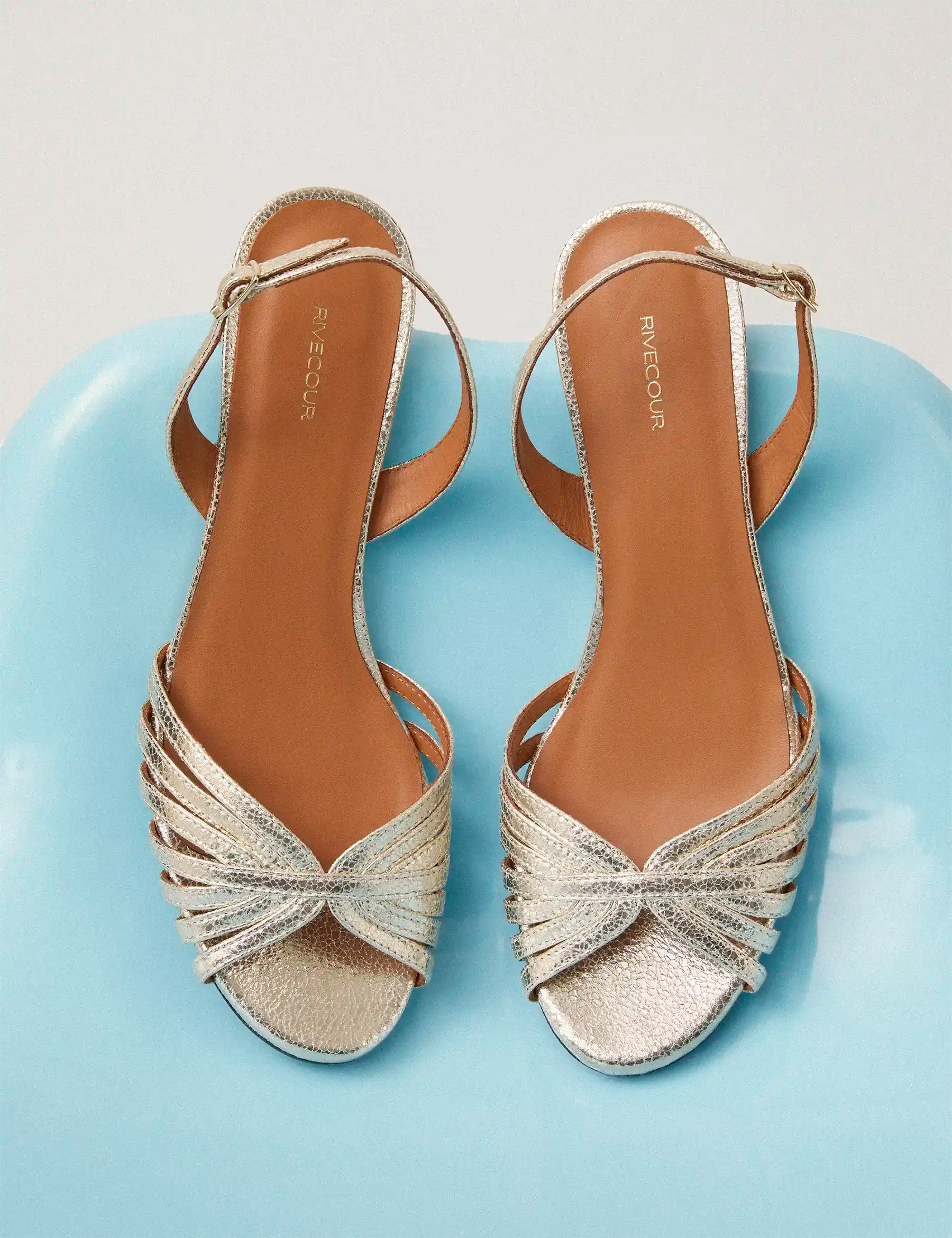 Sandales À Talons Cuir Craquelé Or Blanc - Numéro 460 - Rivecour