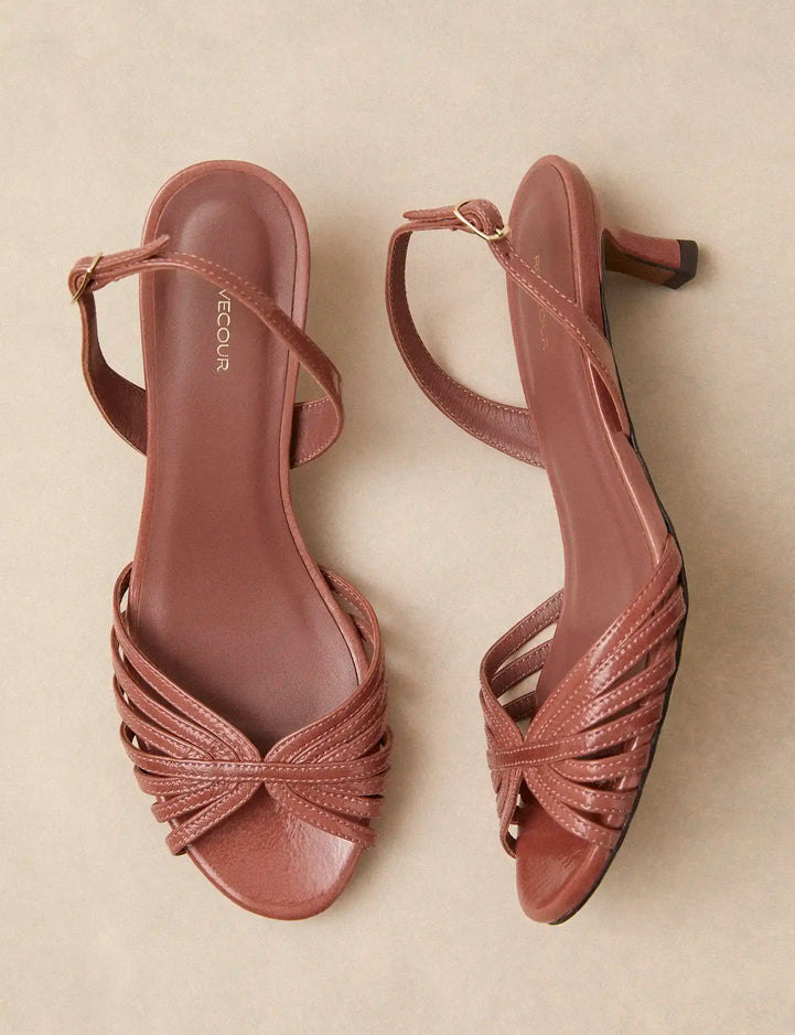 Sandals À Talons Leather Patent Pink Poudré - Numéro 460 - Rivecour