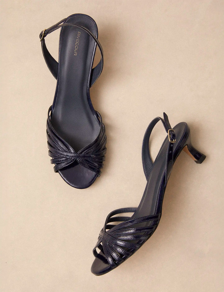 Sandales À Talons Cuir Vernis Marine - Numéro 460 - Rivecour