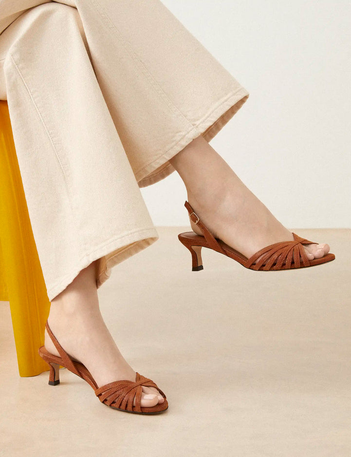 Sandales À Talons Cuir Façon Lézard Cognac - Numéro 460 - Rivecour