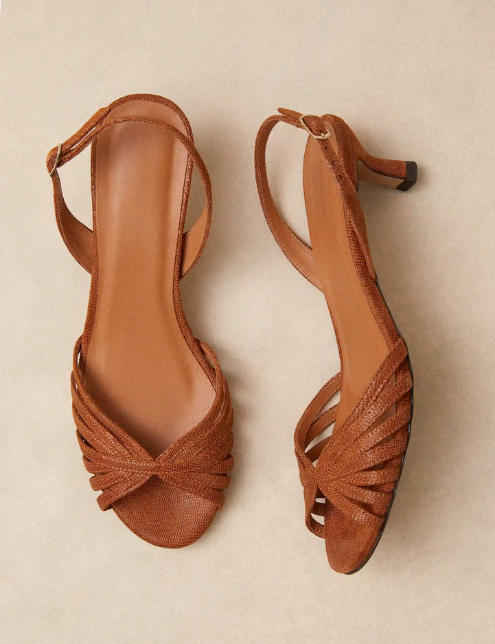 Sandales À Talons Cuir Façon Lézard Cognac - Numéro 460 - Rivecour