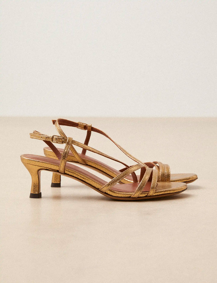 Sandales à talons Cuir Craquelé Doré - Numéro 464 - Rivecour