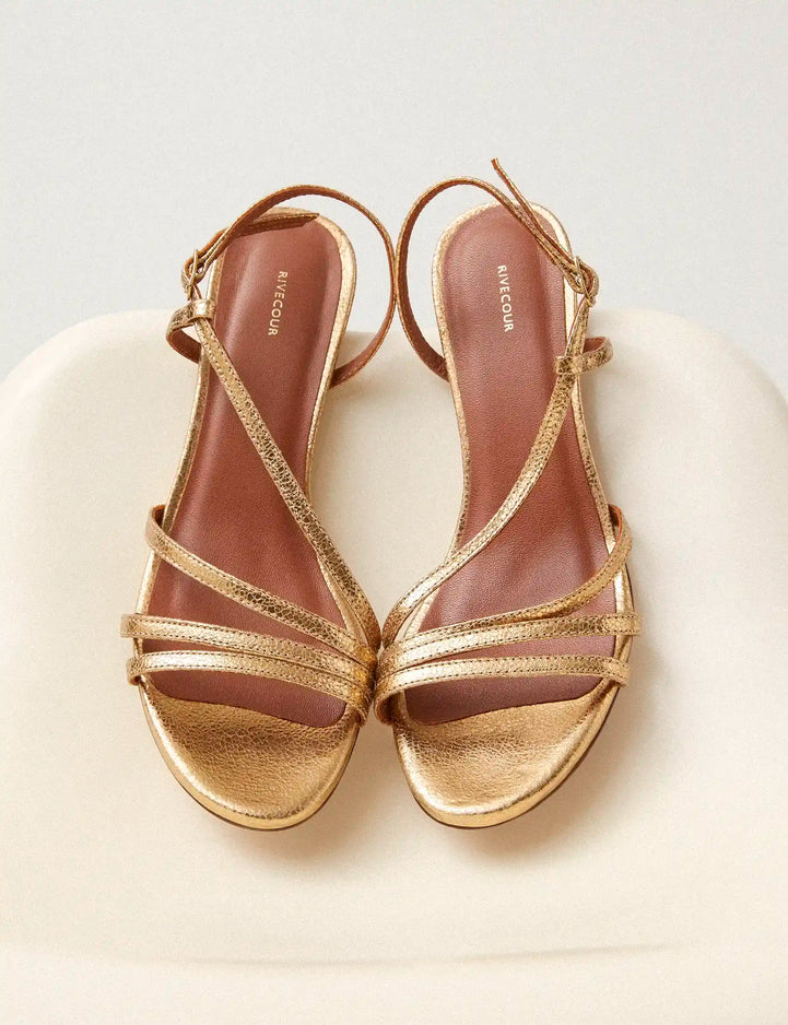 Sandales à talons Cuir Craquelé Doré - Numéro 464 - Rivecour