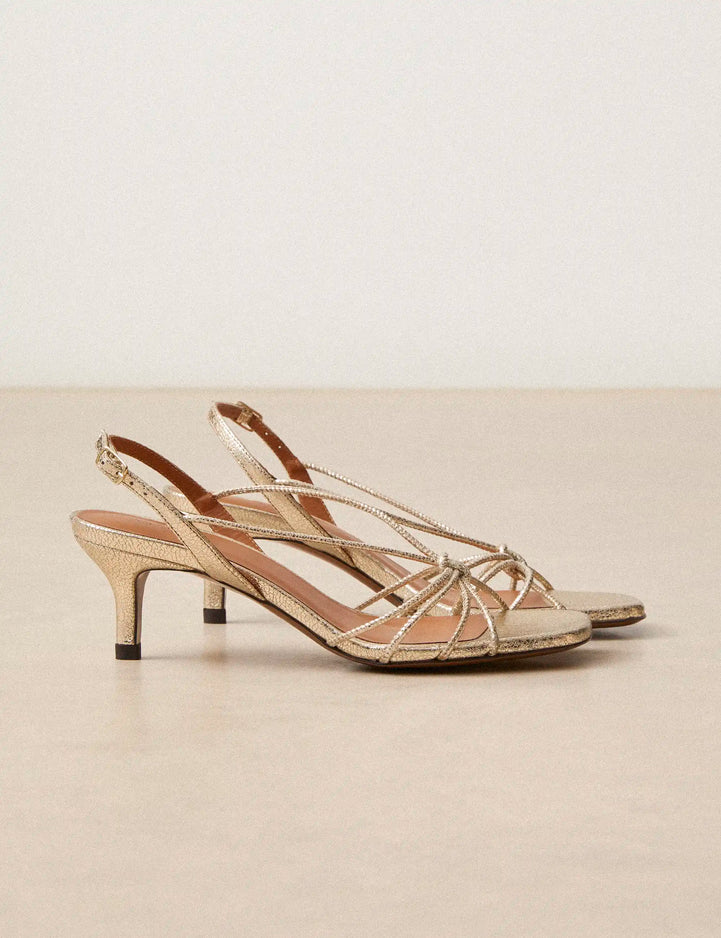 Sandals À Talons Leather Crackled Or White - Numéro 470 - Rivecour