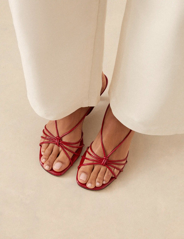 Sandales À Talons Cuir Vernis Rouge - Numéro 470 - Rivecour