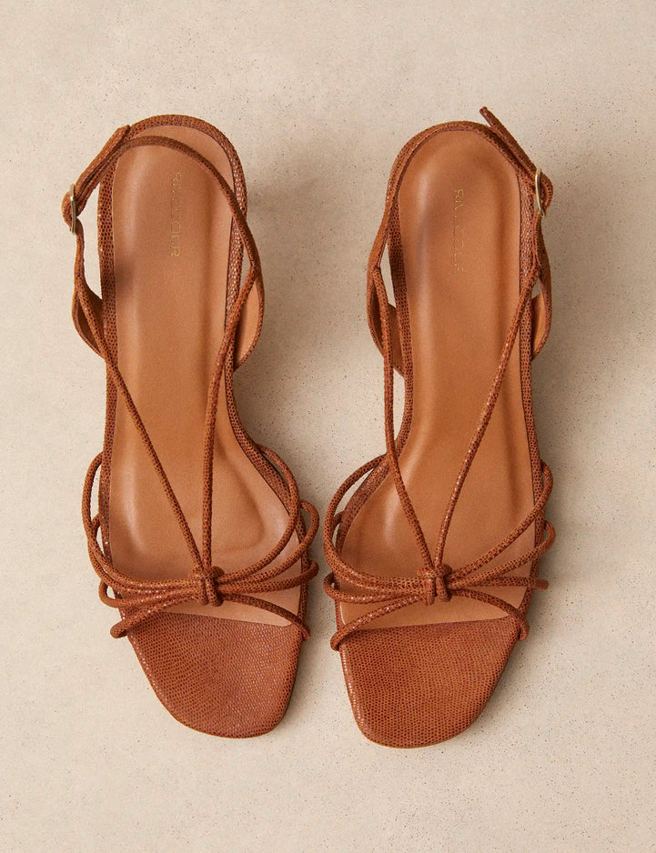 Sandals À Talons Leather Façon Lézard Cognac - Numéro 470 - Rivecour