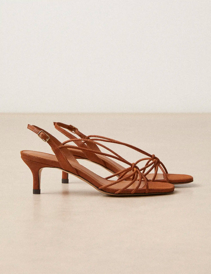 Sandals À Talons Leather Façon Lézard Cognac - Numéro 470 - Rivecour