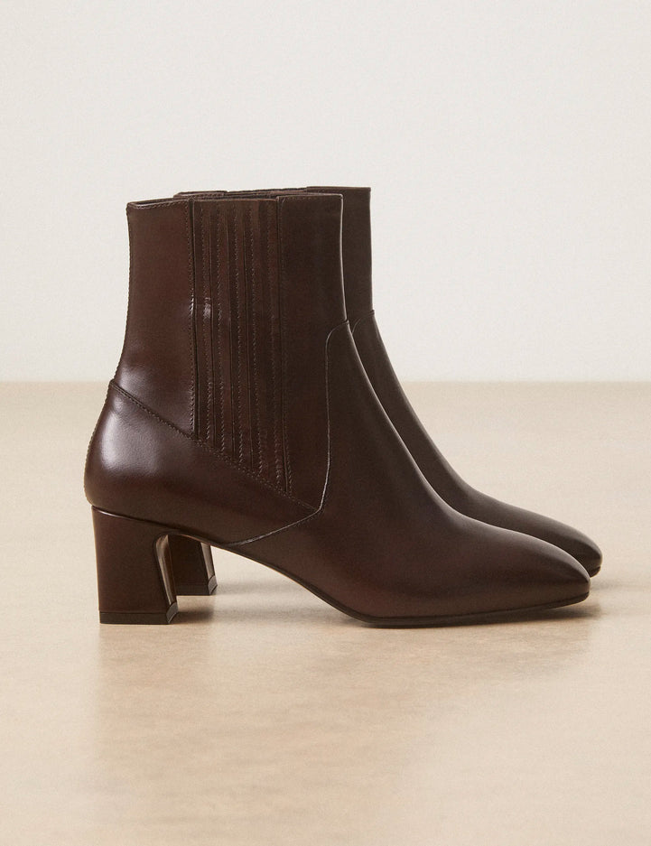 Bottines À Talons Cuir Marron Chocolat - Numéro 522 - Rivecour