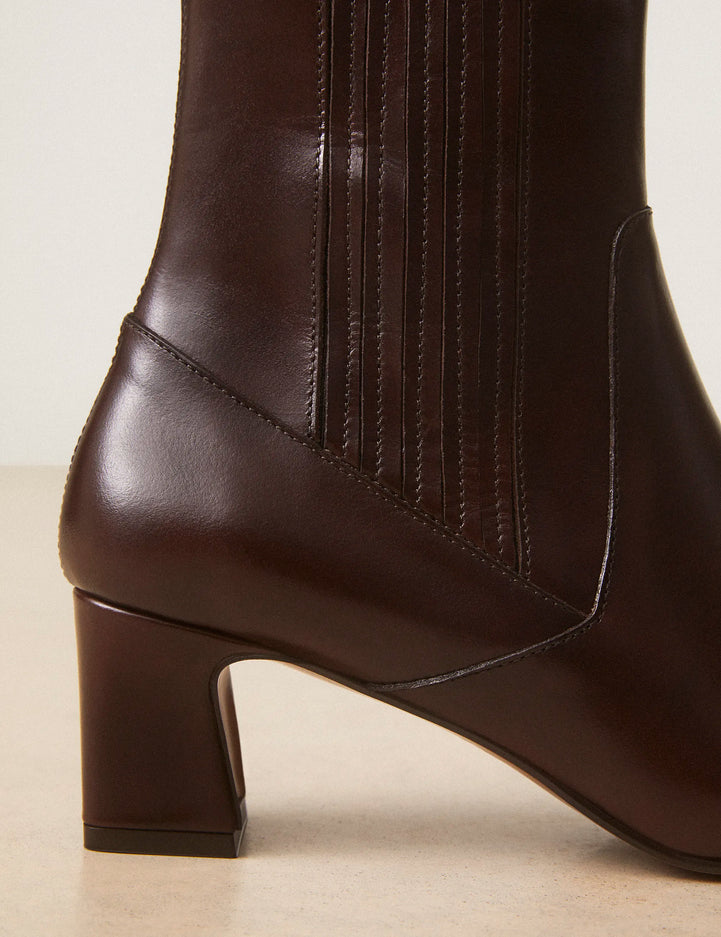 Bottines À Talons Cuir Marron Chocolat - Numéro 522 - Rivecour
