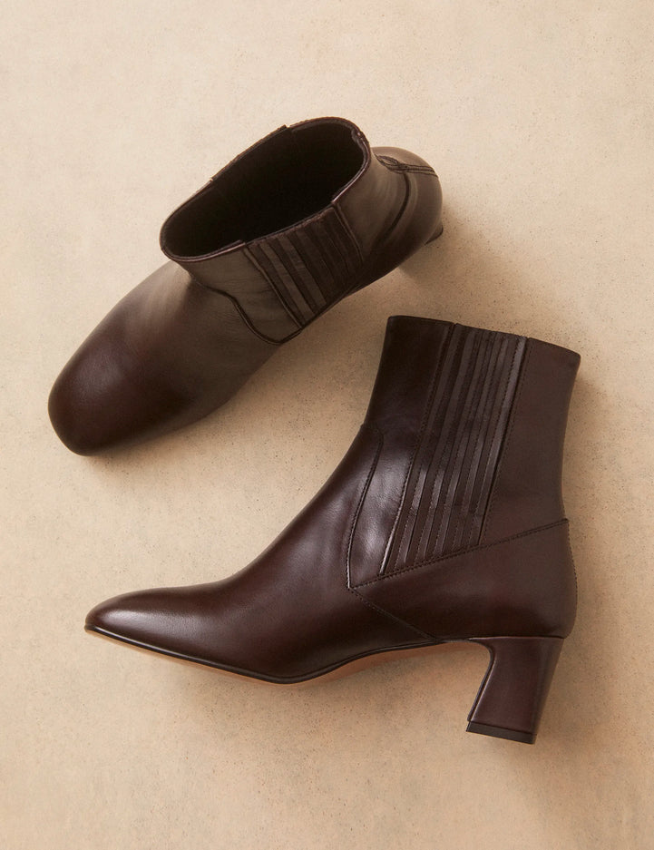 Bottines À Talons Cuir Marron Chocolat - Numéro 522 - Rivecour