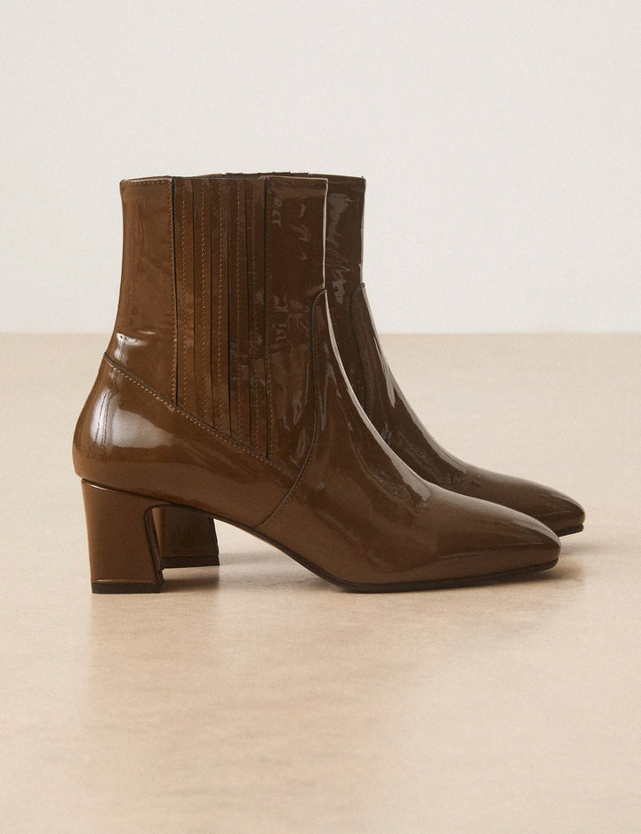Bottines À Talons Cuir Vernis Kaki - Numéro 522 - Rivecour