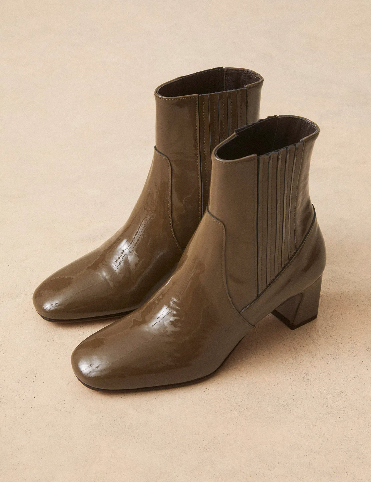 Bottines À Talons Cuir Vernis Kaki - Numéro 522 - Rivecour