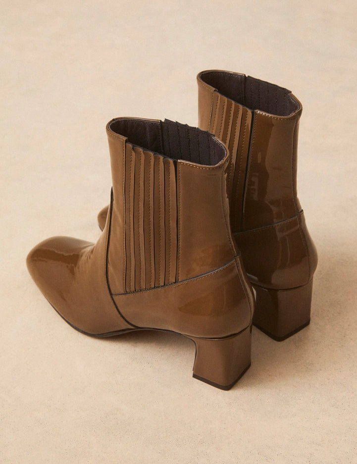 Bottines À Talons Cuir Vernis Kaki - Numéro 522 - Rivecour