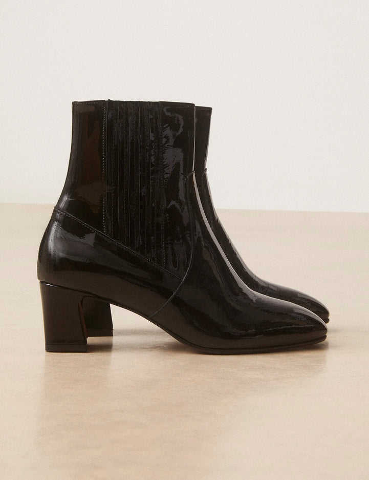 Bottines À Talons Cuir Vernis Noir - Numéro 522 - Rivecour