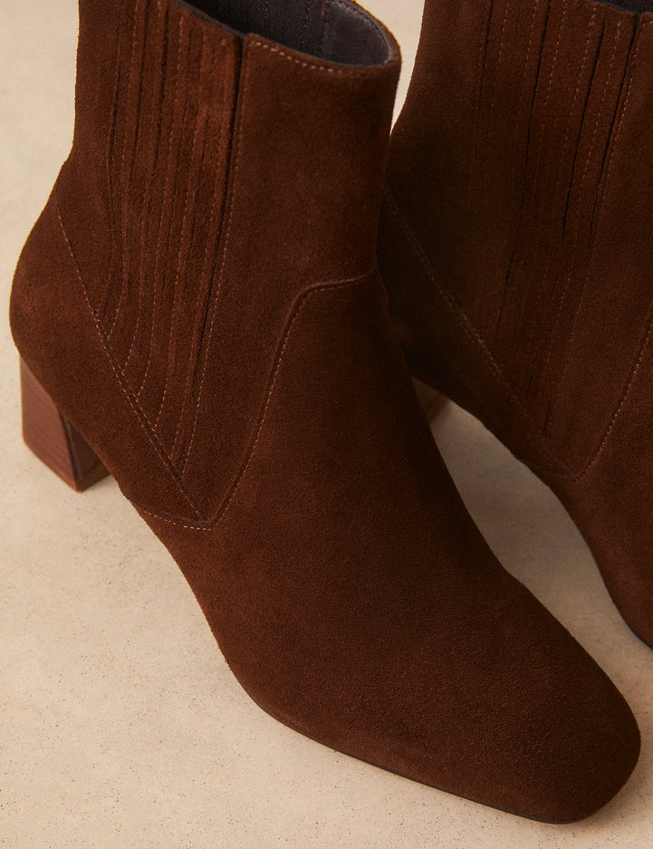 Bottines À Talons Suède Noisette - Numéro 522 - Rivecour