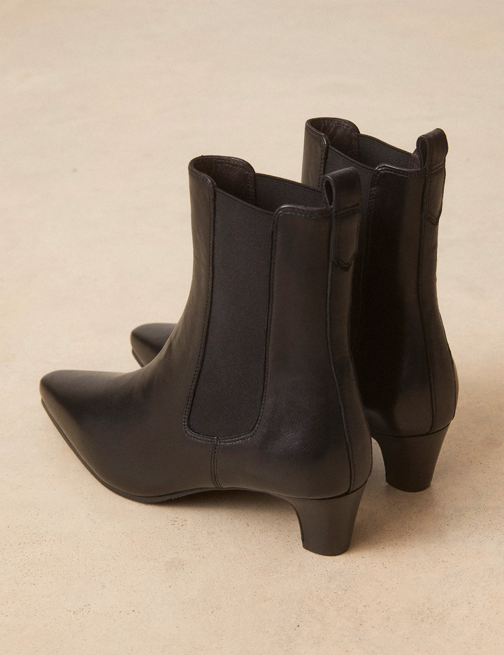Bottines À Talons Cuir Noir - Numéro 525 - Rivecour