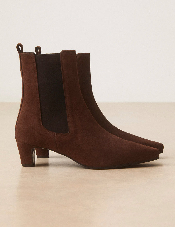 Bottines À Talons Suède Marron Chocolat - Numéro 525 - Rivecour
