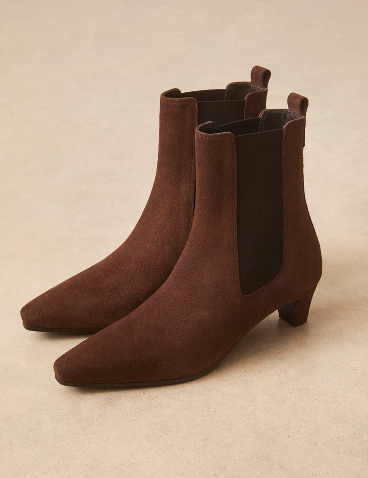 Bottines À Talons Suède Marron Chocolat - Numéro 525 - Rivecour