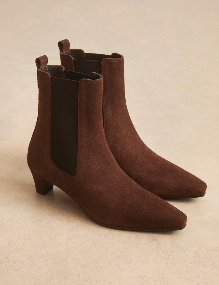Bottines À Talons Suède Marron Chocolat - Numéro 525 - Rivecour