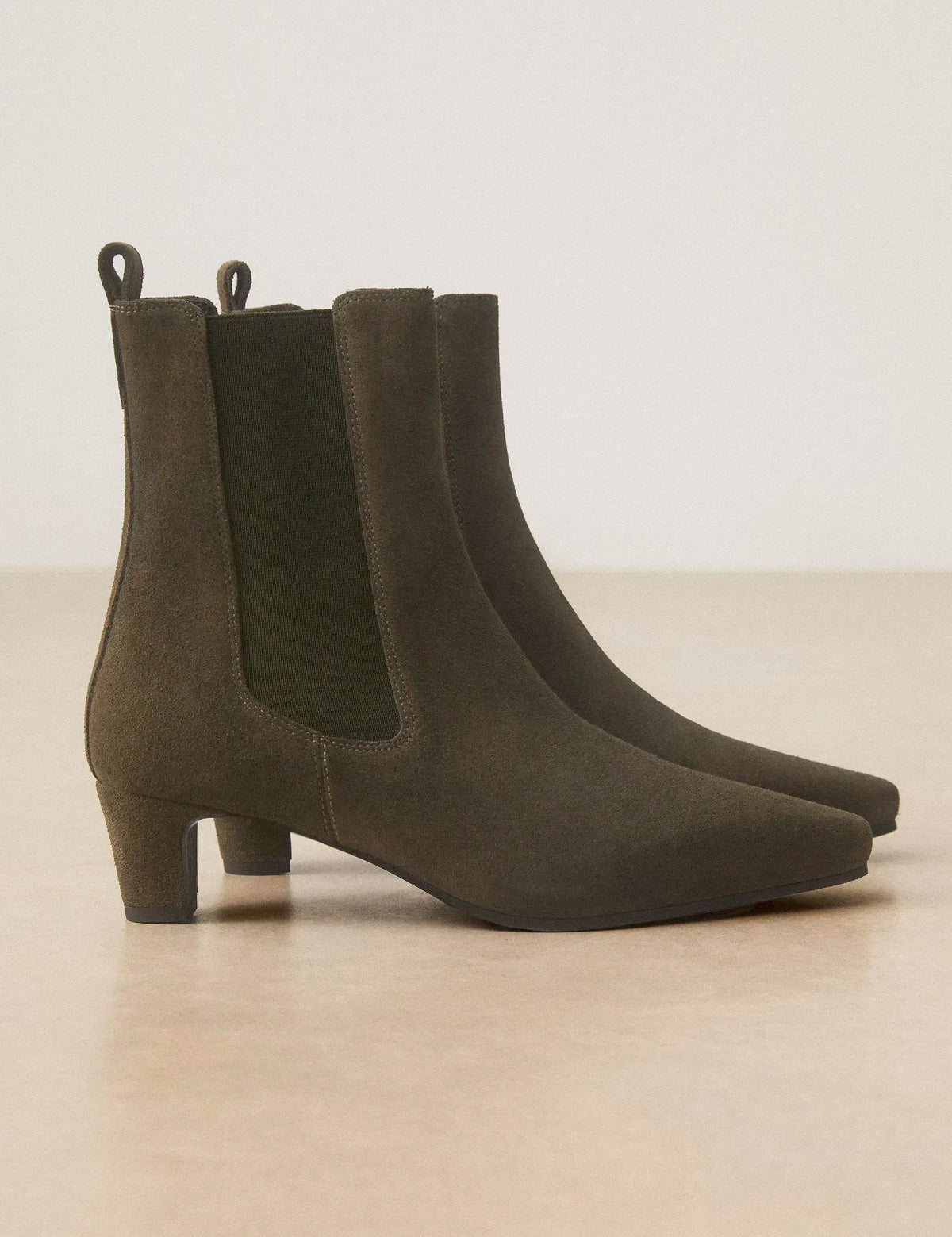 Bottines À Talons Suède Kaki - Numéro 525 - Rivecour