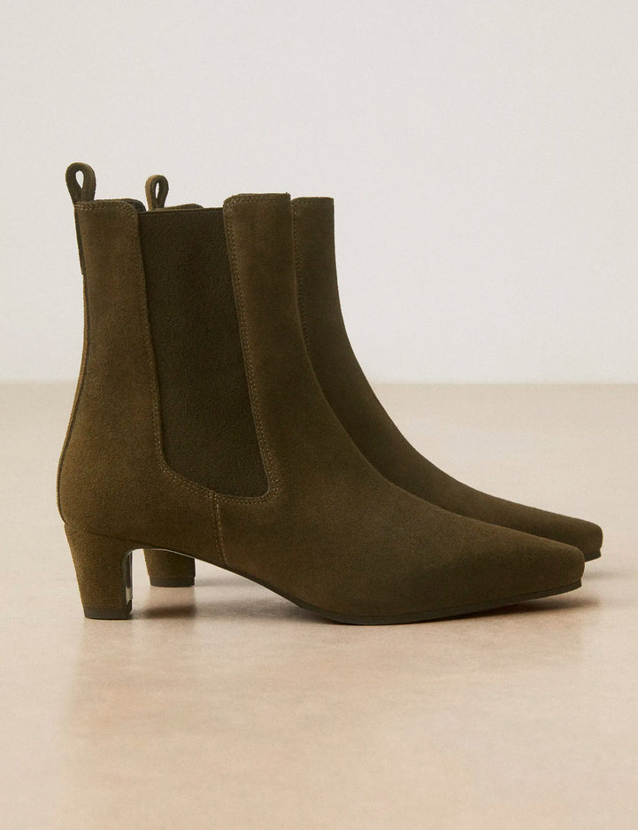 Bottines À Talons Suède Kaki - Numéro 525 - Rivecour