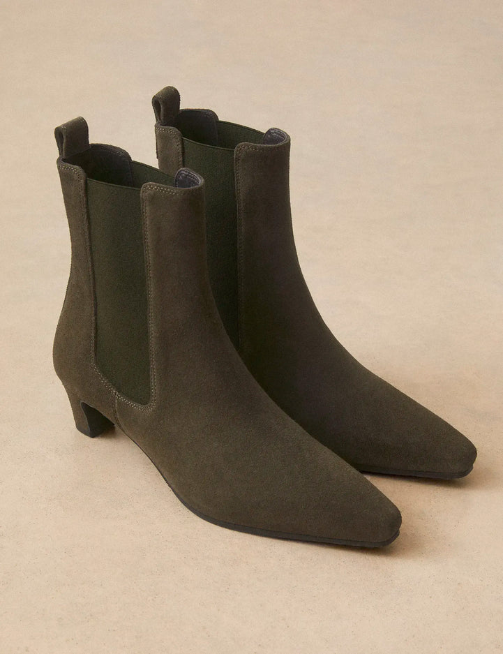 Bottines À Talons Suède Kaki - Numéro 525 - Rivecour