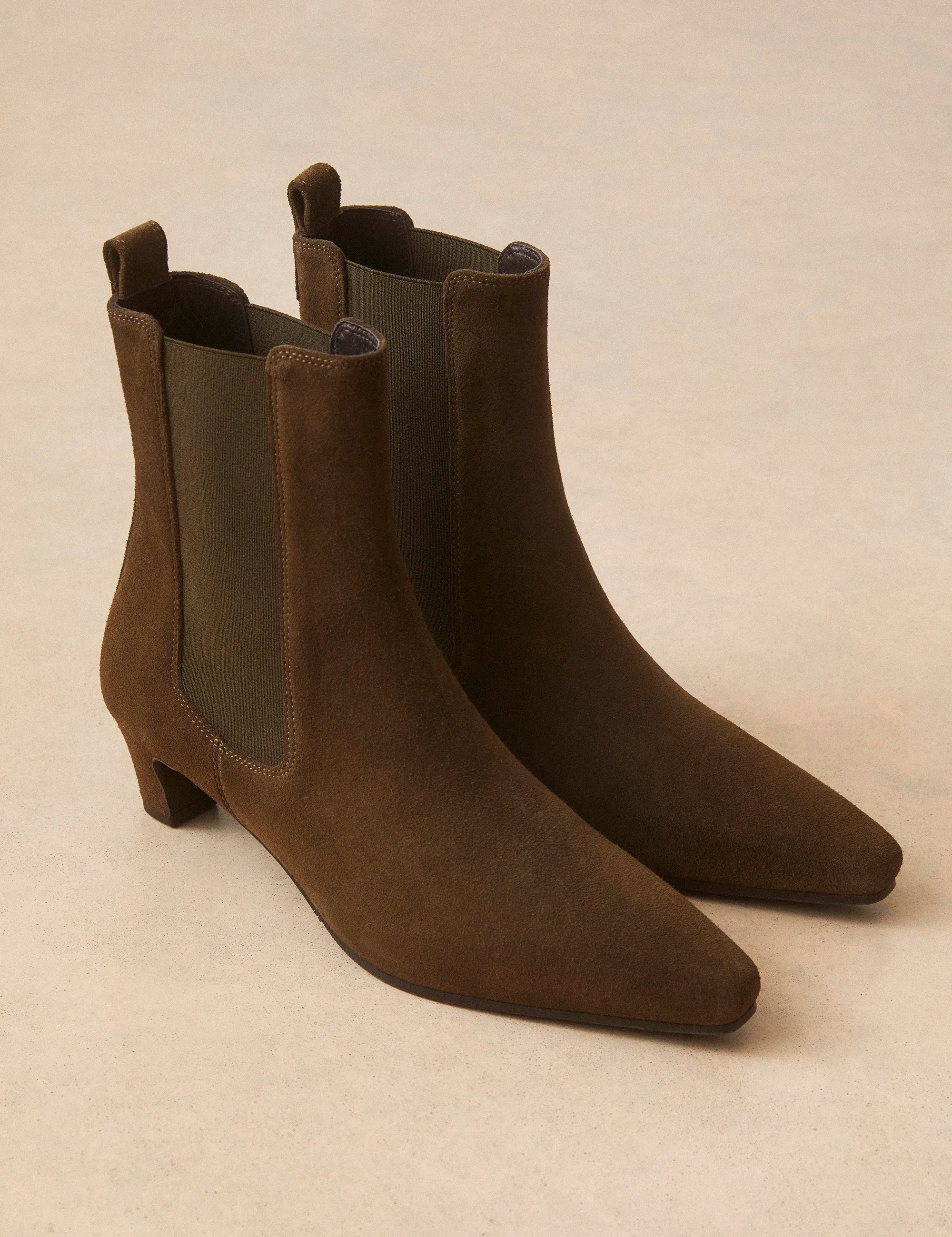 Bottines À Talons Suède Kaki - Numéro 525 - Rivecour