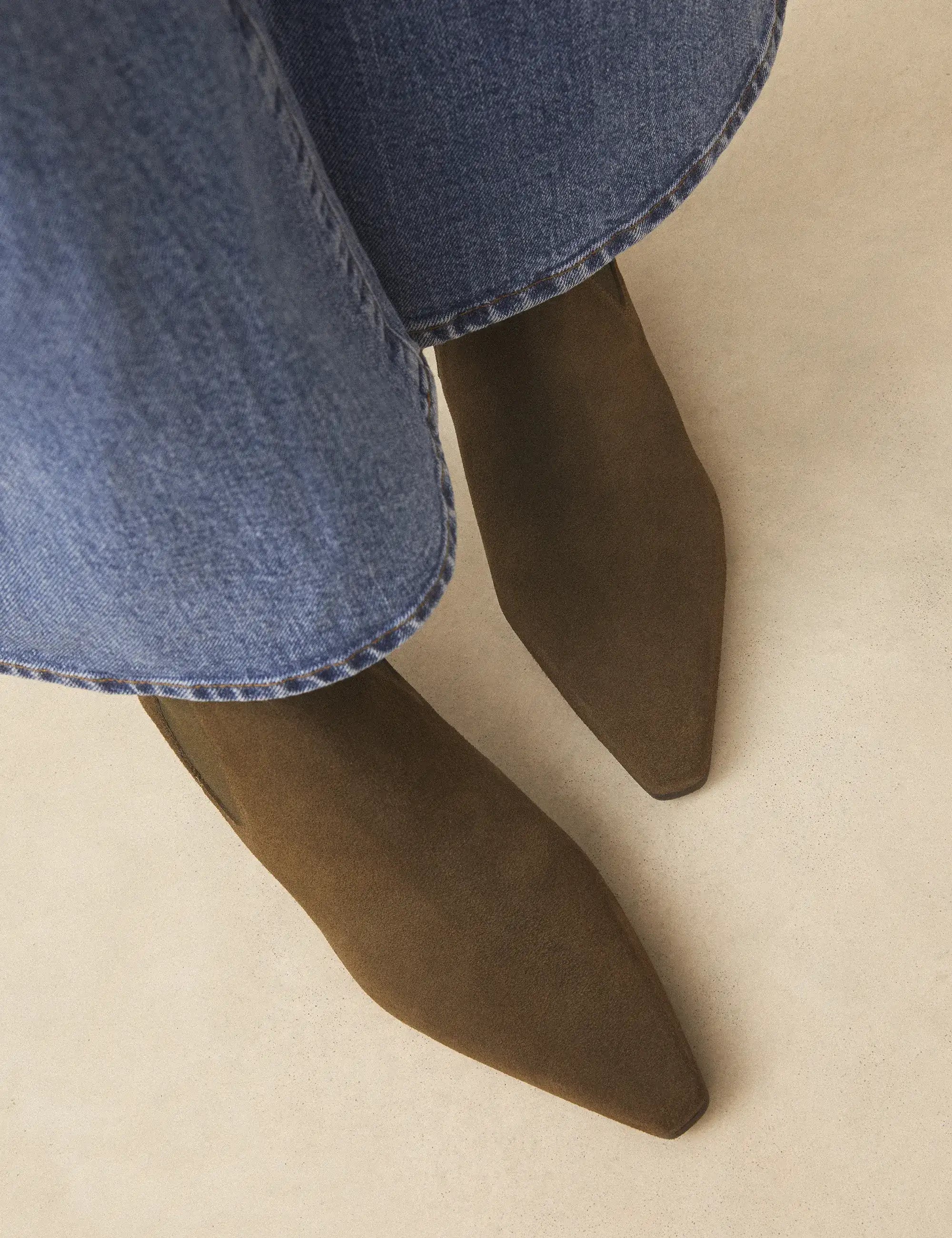 Bottines À Talons Suède Kaki - Numéro 525 - Rivecour