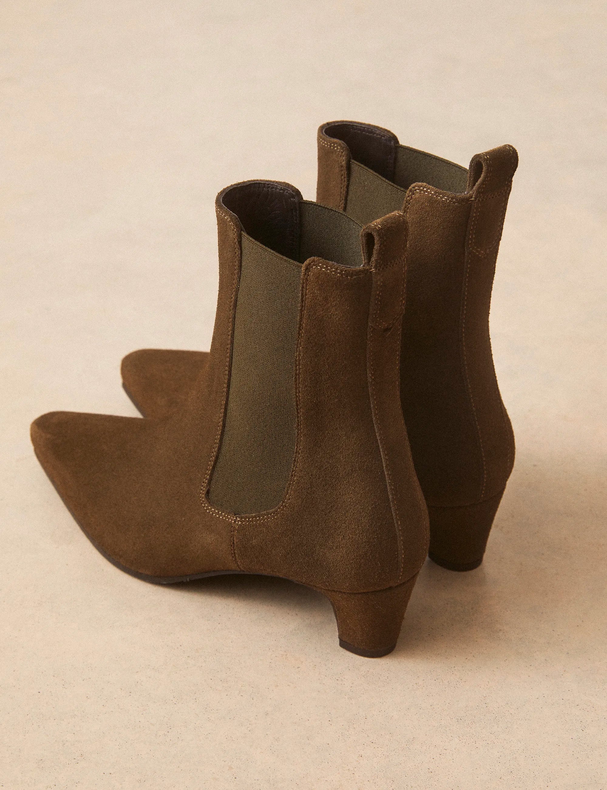 Bottines À Talons Suède Kaki - Numéro 525 - Rivecour