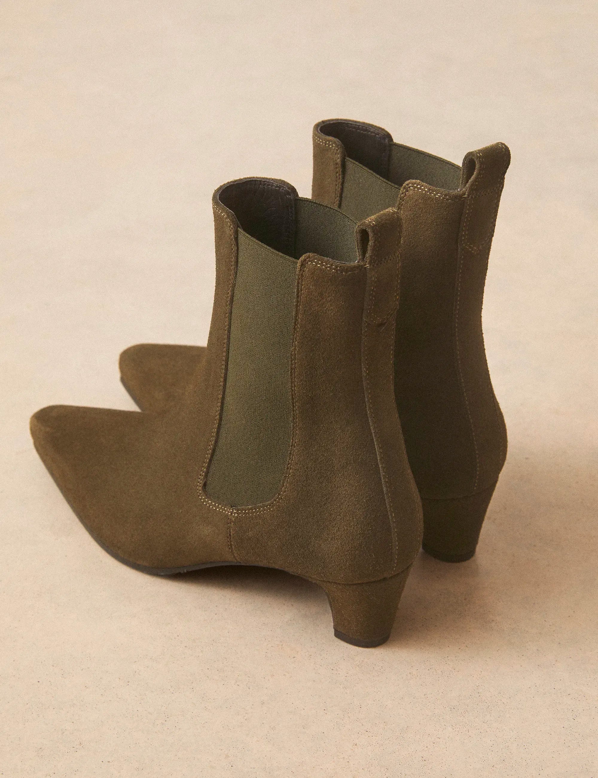 Bottines À Talons Suède Kaki - Numéro 525 - Rivecour