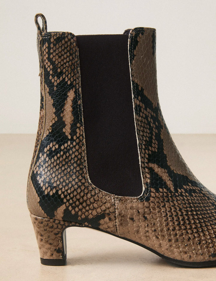 Bottines À Talons Cuir Façon Python Brun - Numéro 525 - Rivecour
