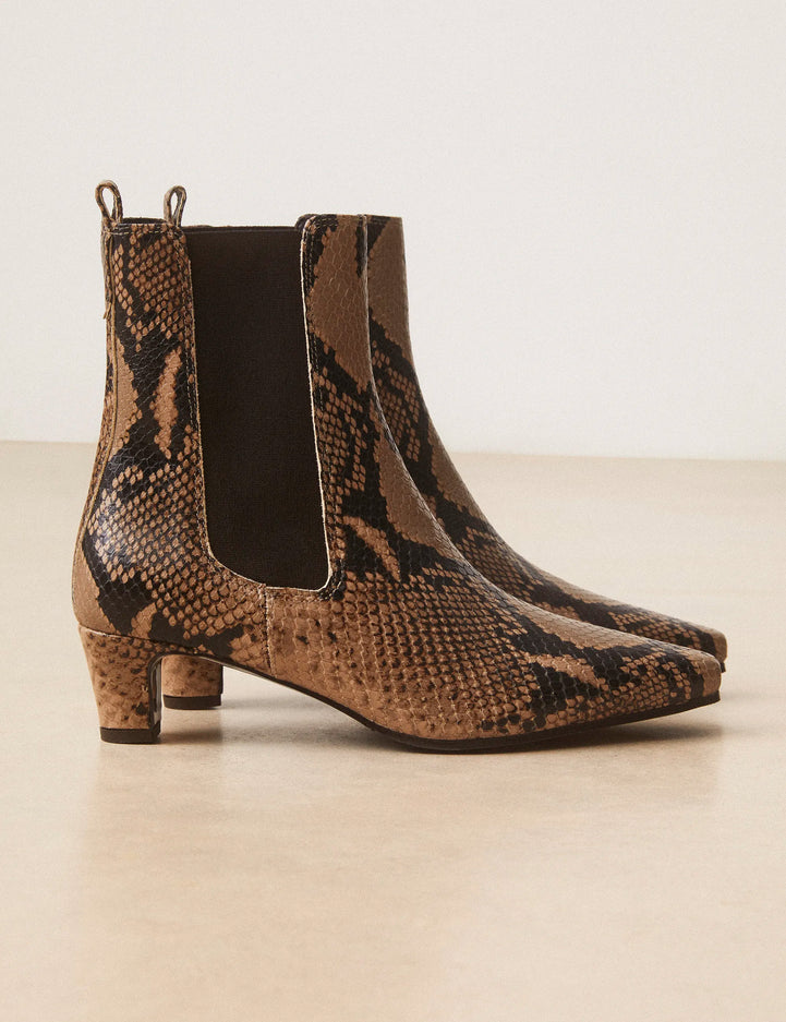 Bottines À Talons Cuir Façon Python Brun - Numéro 525 - Rivecour