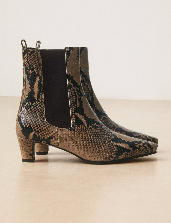 Bottines À Talons Cuir Façon Python Brun - Numéro 525 - Rivecour