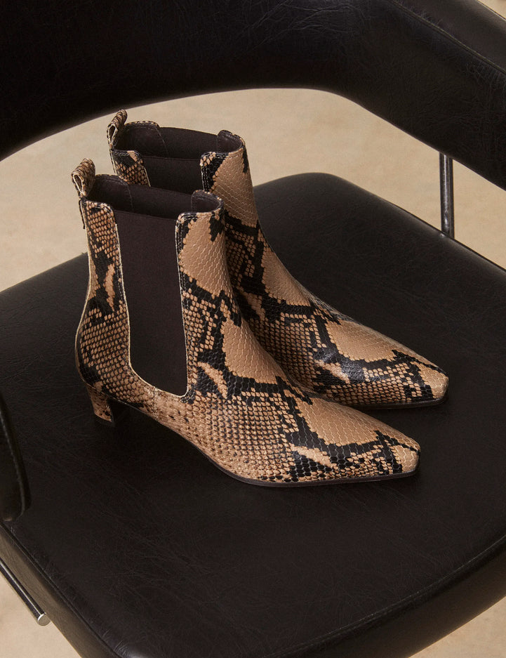 Bottines À Talons Cuir Façon Python Brun - Numéro 525 - Rivecour
