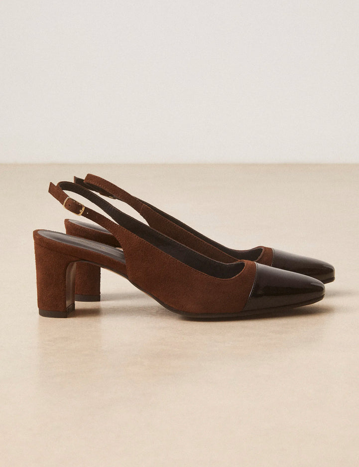 Slingbacks Suède / Cuir Vernis Noisette - Numéro 529 - Rivecour