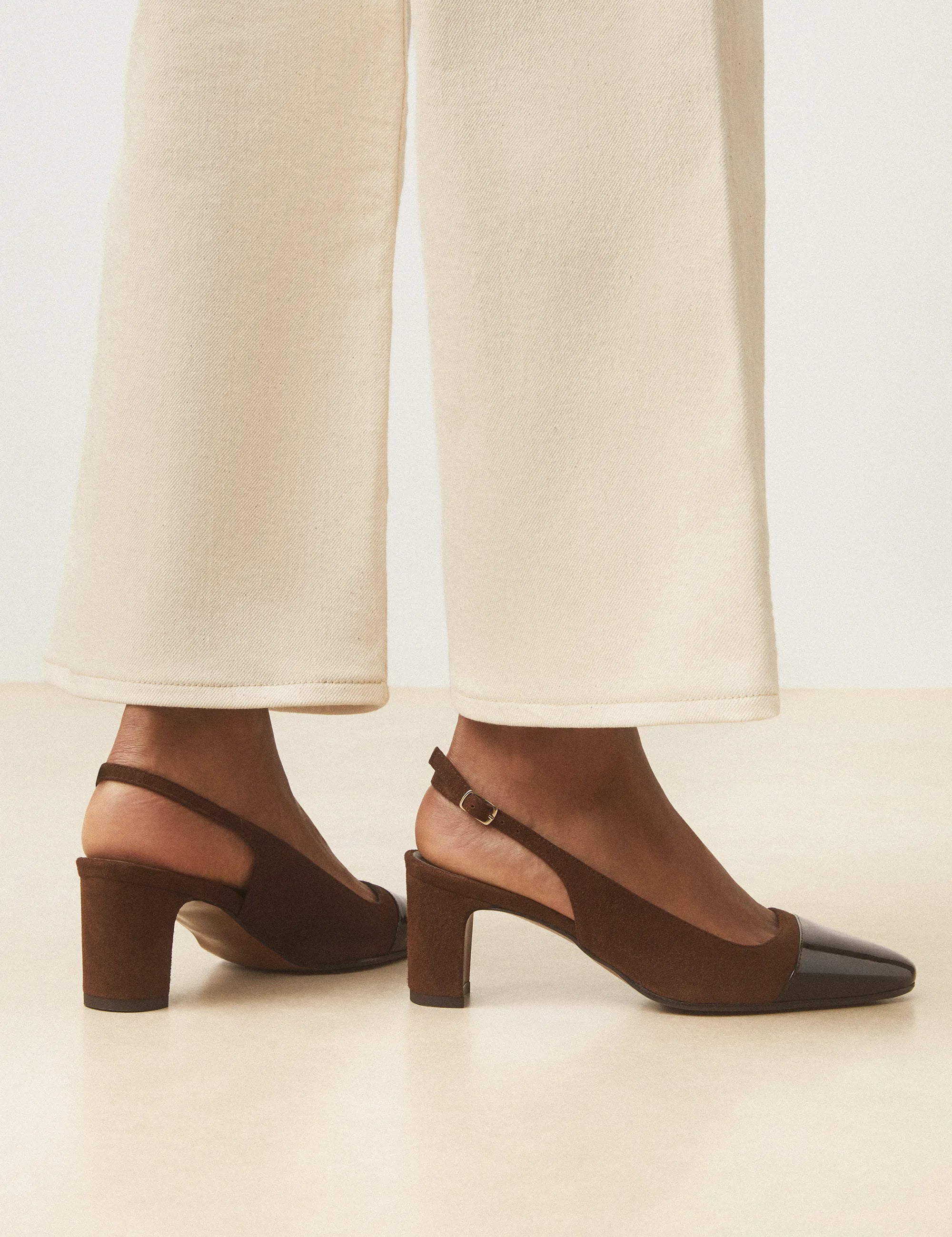Slingbacks Suède / Cuir Vernis Noisette - Numéro 529 - Rivecour