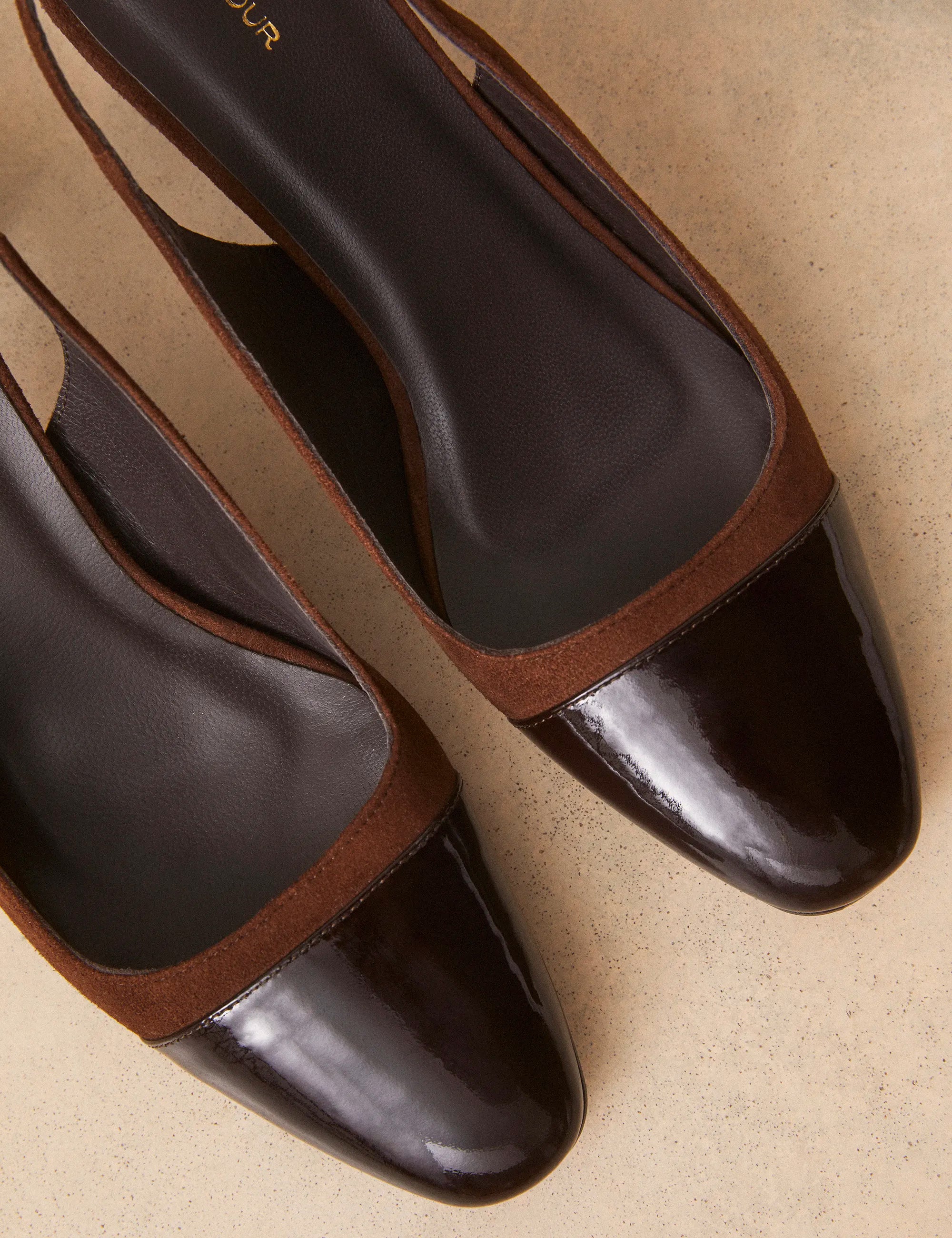 Slingbacks Suède / Cuir Vernis Noisette - Numéro 529 - Rivecour