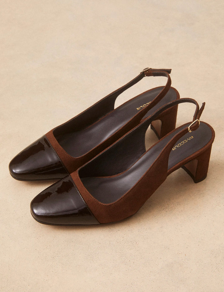 Slingbacks Suède / Cuir Vernis Noisette - Numéro 529 - Rivecour