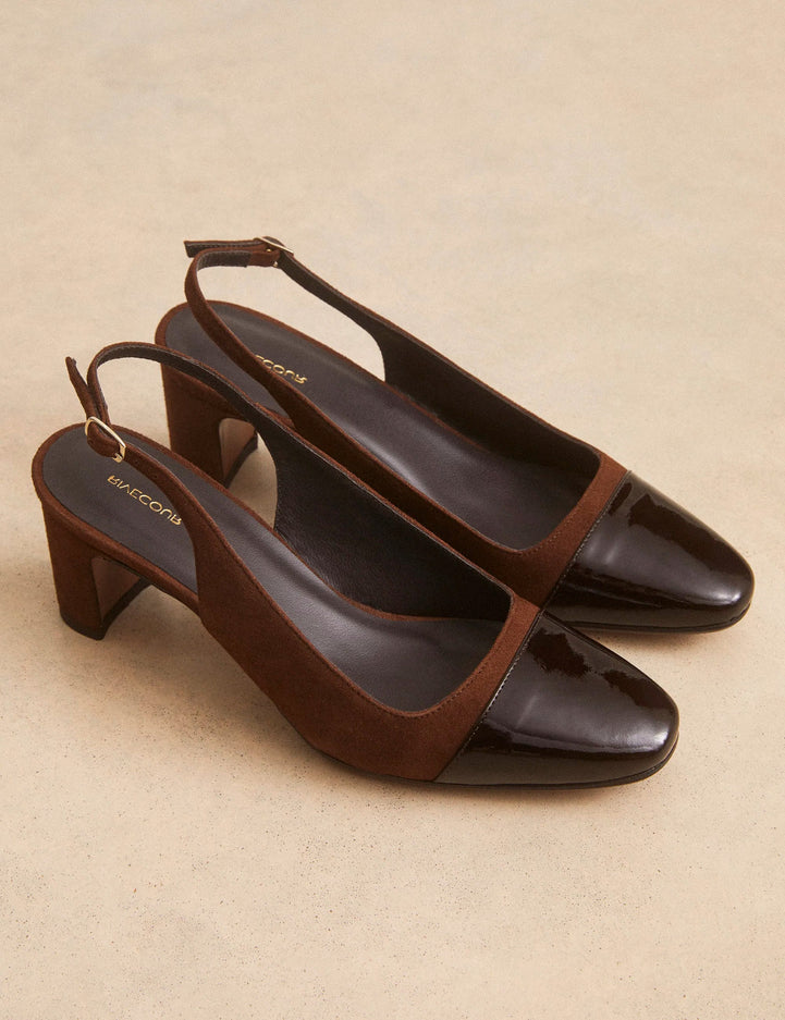Slingbacks Suède / Cuir Vernis Noisette - Numéro 529 - Rivecour