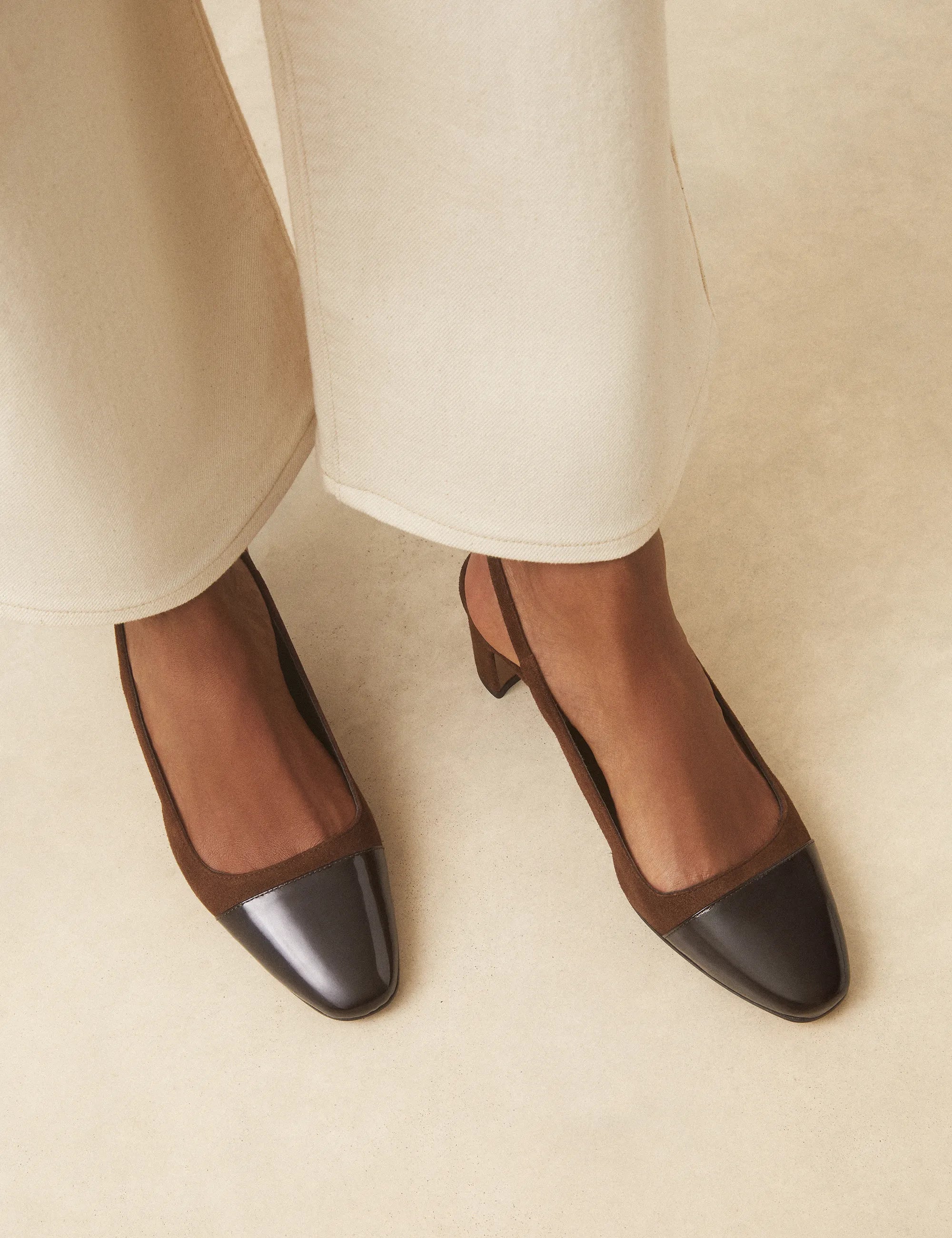 Slingbacks Suède / Cuir Vernis Noisette - Numéro 529 - Rivecour