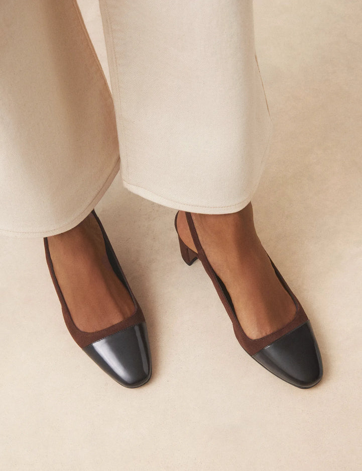 Slingbacks Suède / Cuir Vernis Noisette - Numéro 529 - Rivecour