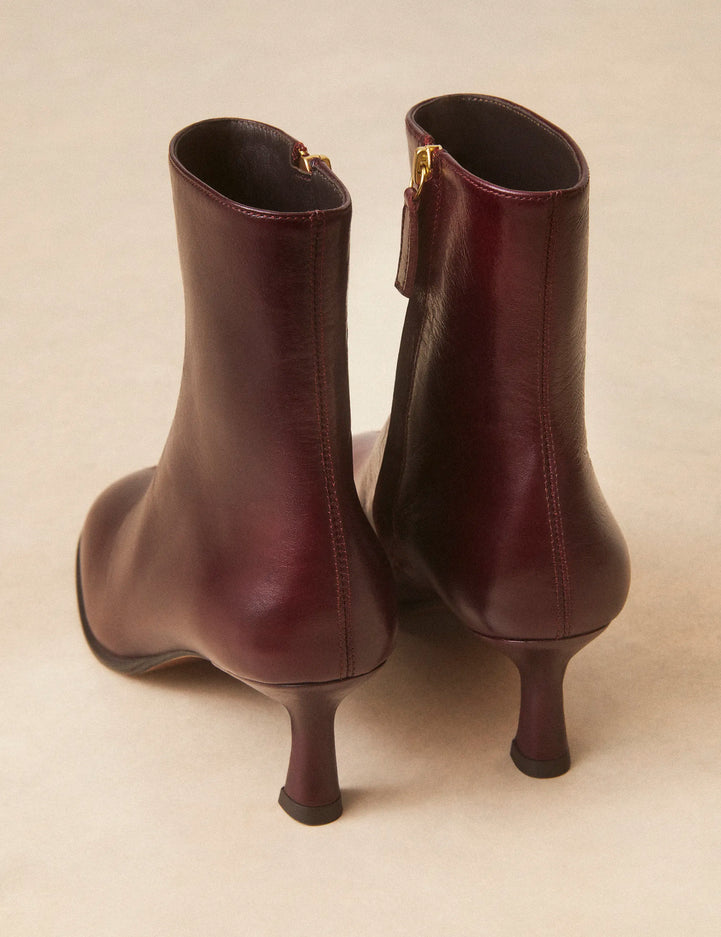 Bottines À Talons Cuir Façon Vintage Bordeaux - Numéro 536 - Rivecour
