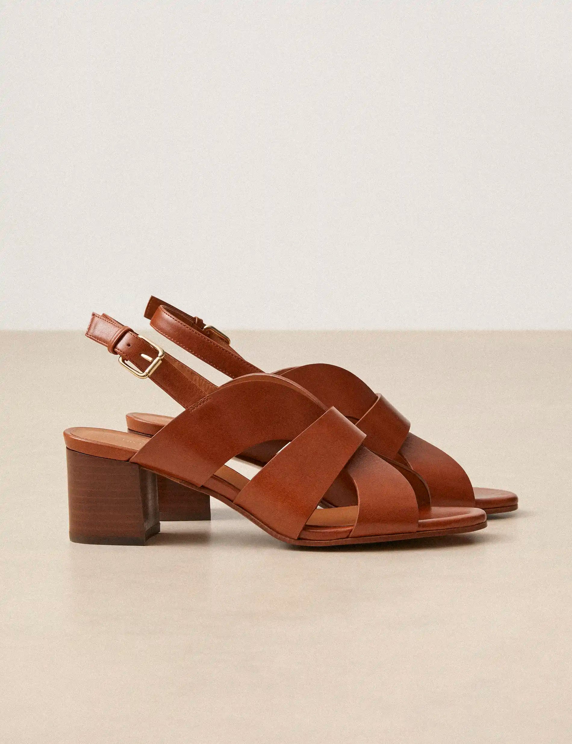 Sandals À Talons Leather Cognac - Numéro 551 - Rivecour